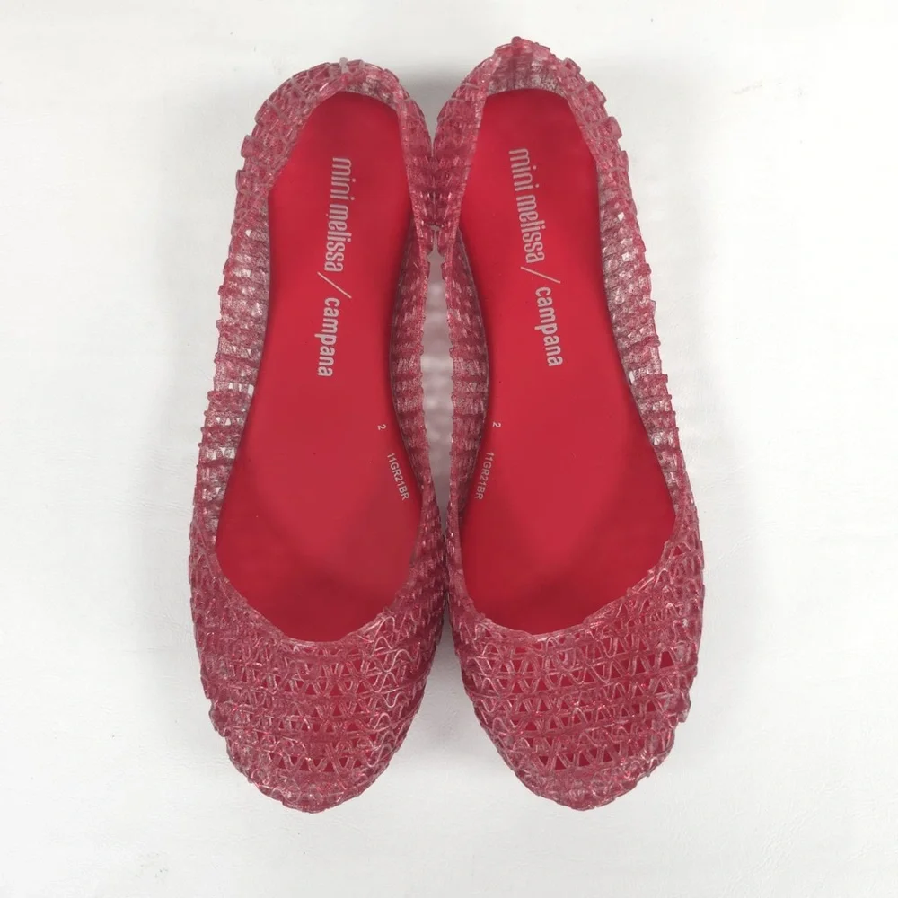 Mini Melissa Campana Papel Girls Glitter Red Slip On Ballet Flats NWB Size‎ 3